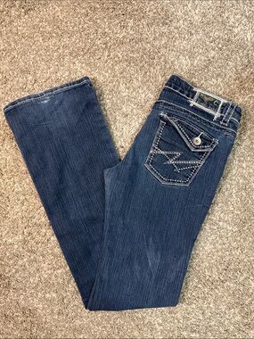 Y2K Carelli Jeans Women's Dark Blue Flared Jeans with Size 32 , L45 , Inseam 34